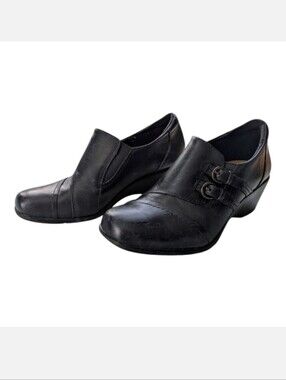 Earth Spirit Black Leather Booties Buckles Academia 6